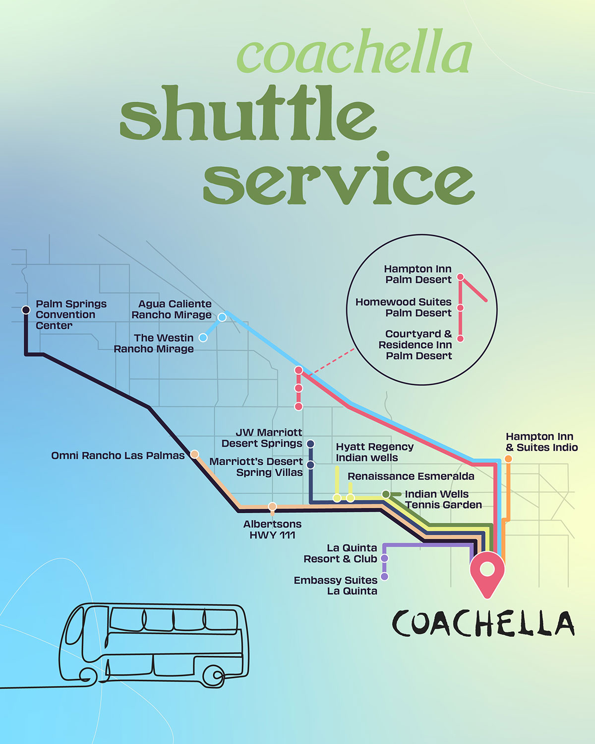 Coachella 2025 Shuttle Service map