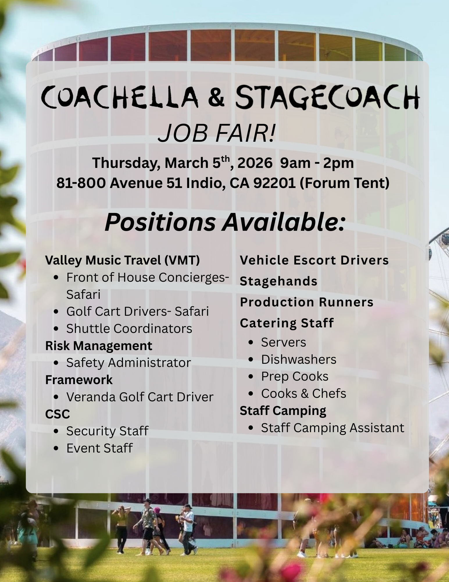 Coachella & Stagecoach Job Fair on March 5, 2026
