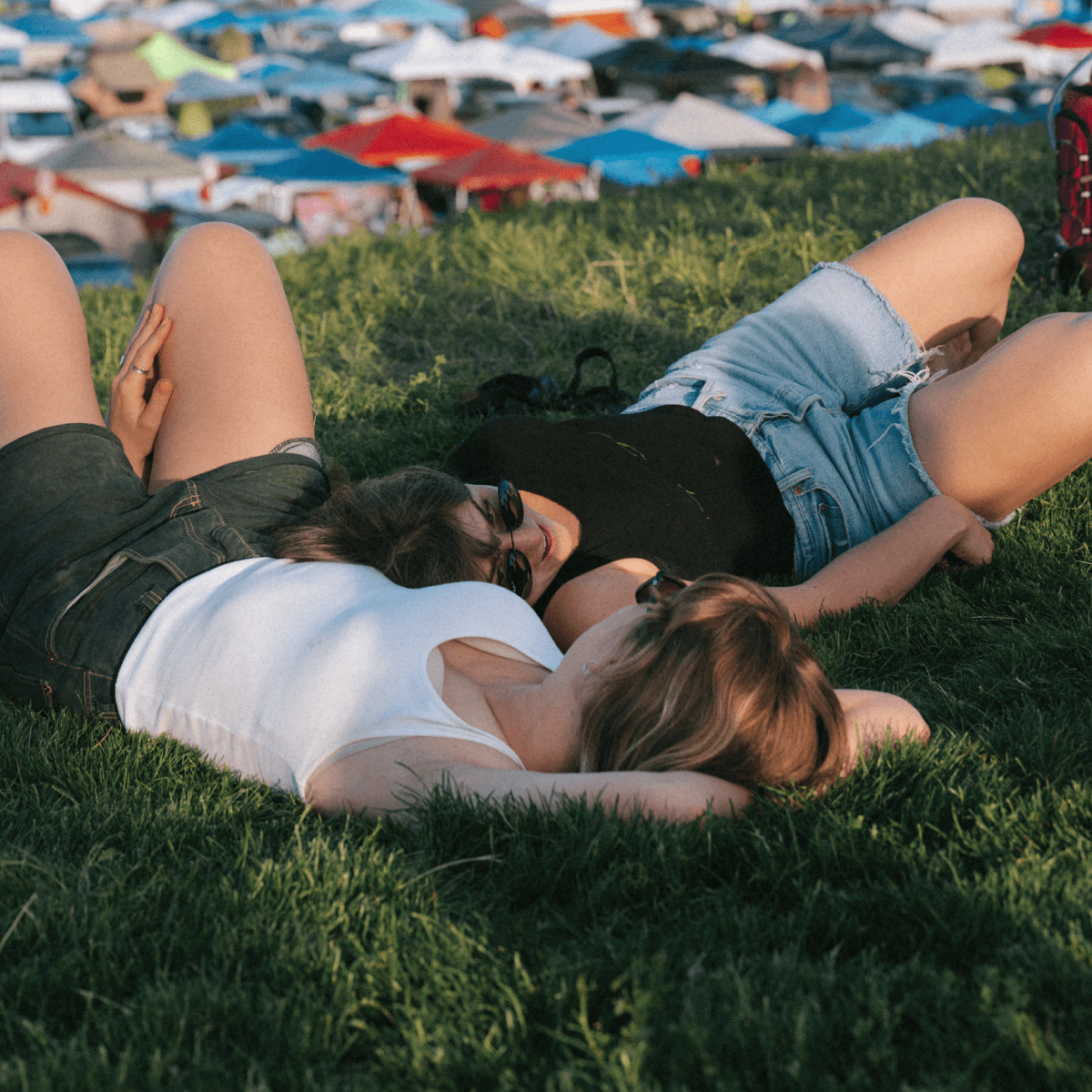 Coachella fans laying on the grass