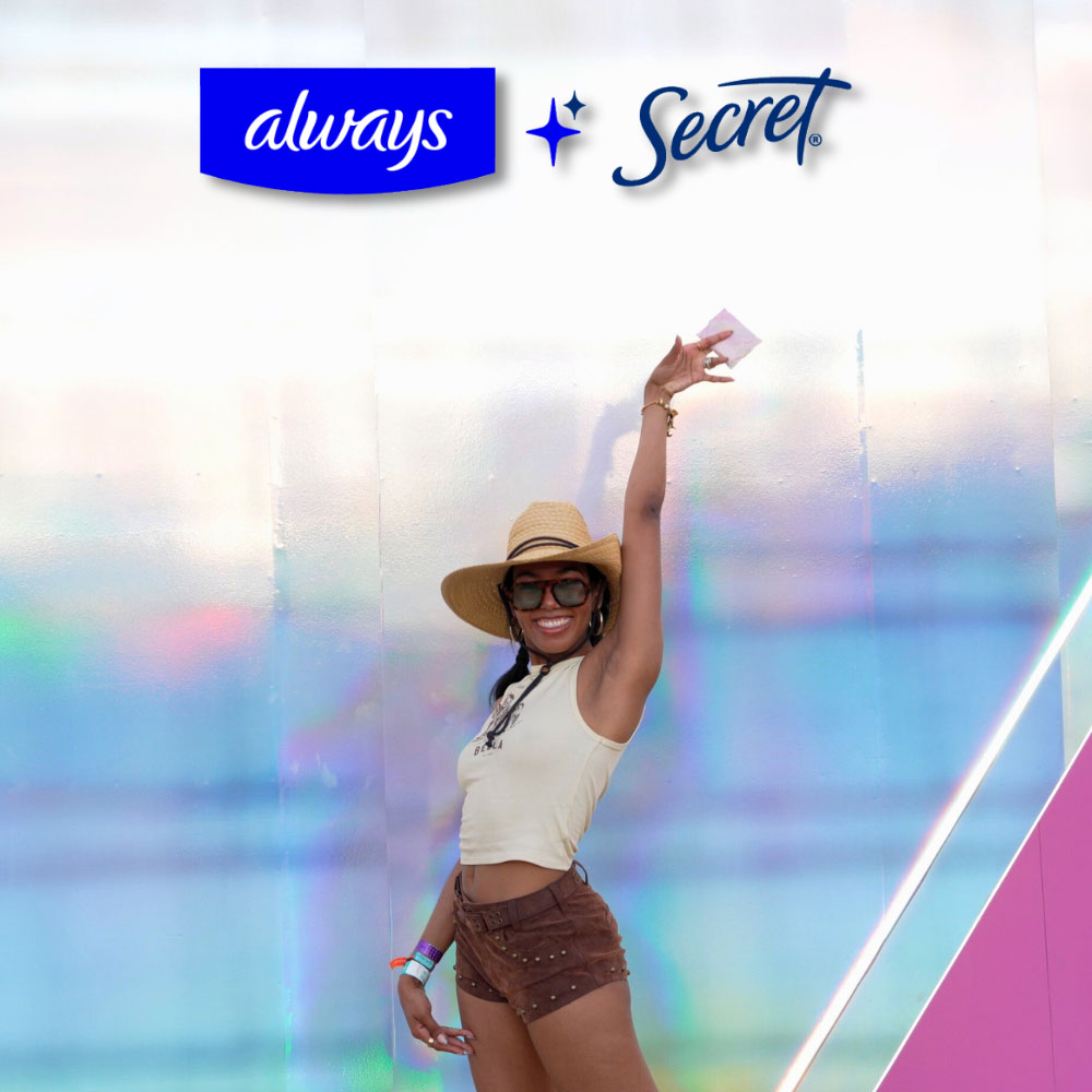 Always + Secret logo with festival attendee raising arm