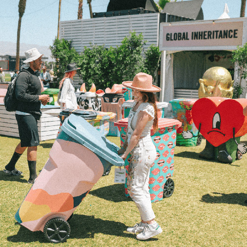 Coachella fan using recycling bin