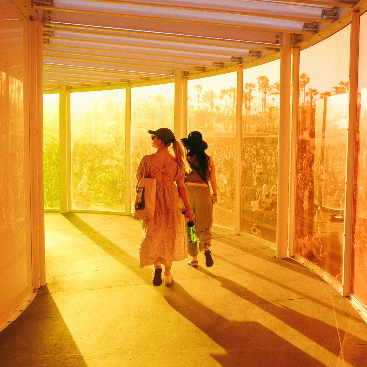 Coachella fans walking through tower