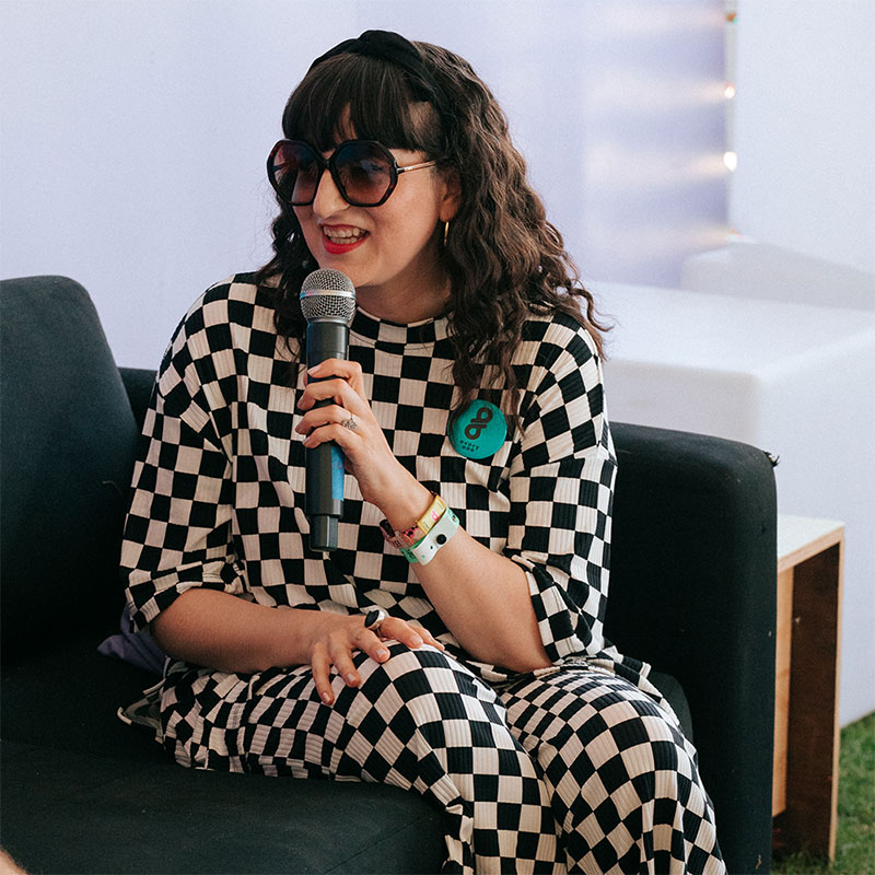 woman speaking on microphone