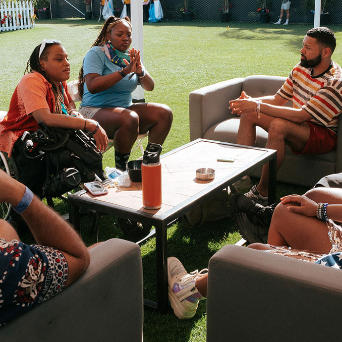 Festival attendees chatting