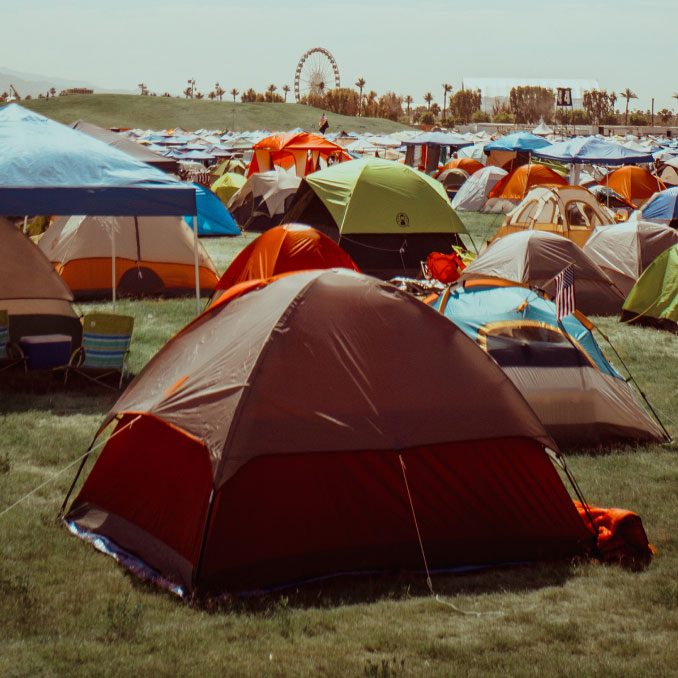 Tents on lawn in campgrounds