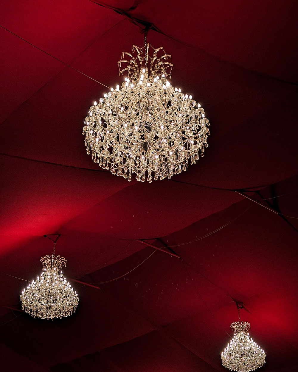 closeup of chandeliers in tent